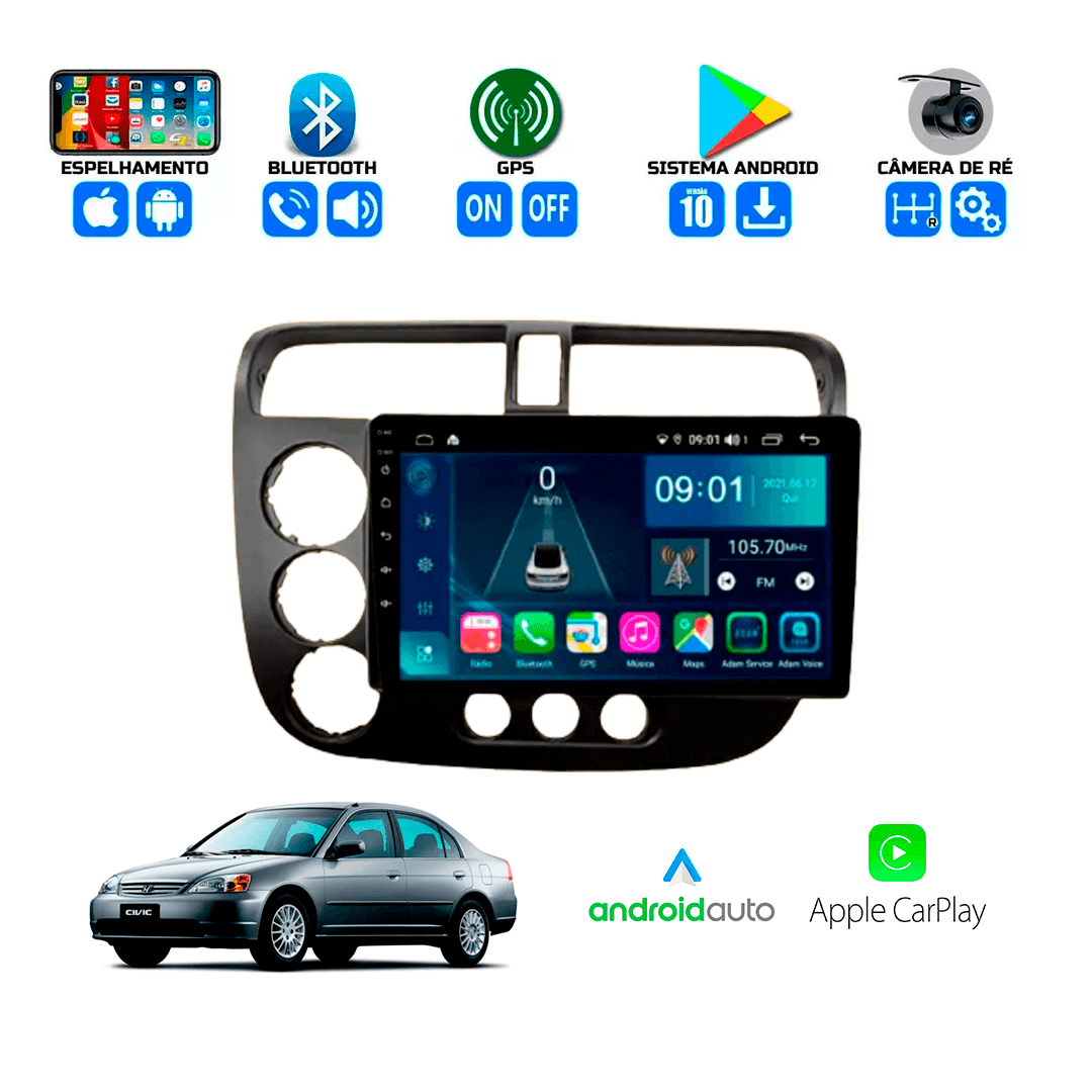 Central Multimidia Honda Civic 2001 a 2006 Cartronic
