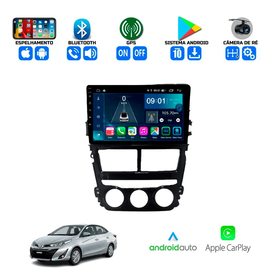 Central Multimidia Toyota Yaris com Ar Analógico 2018 a 2023 Cartronic