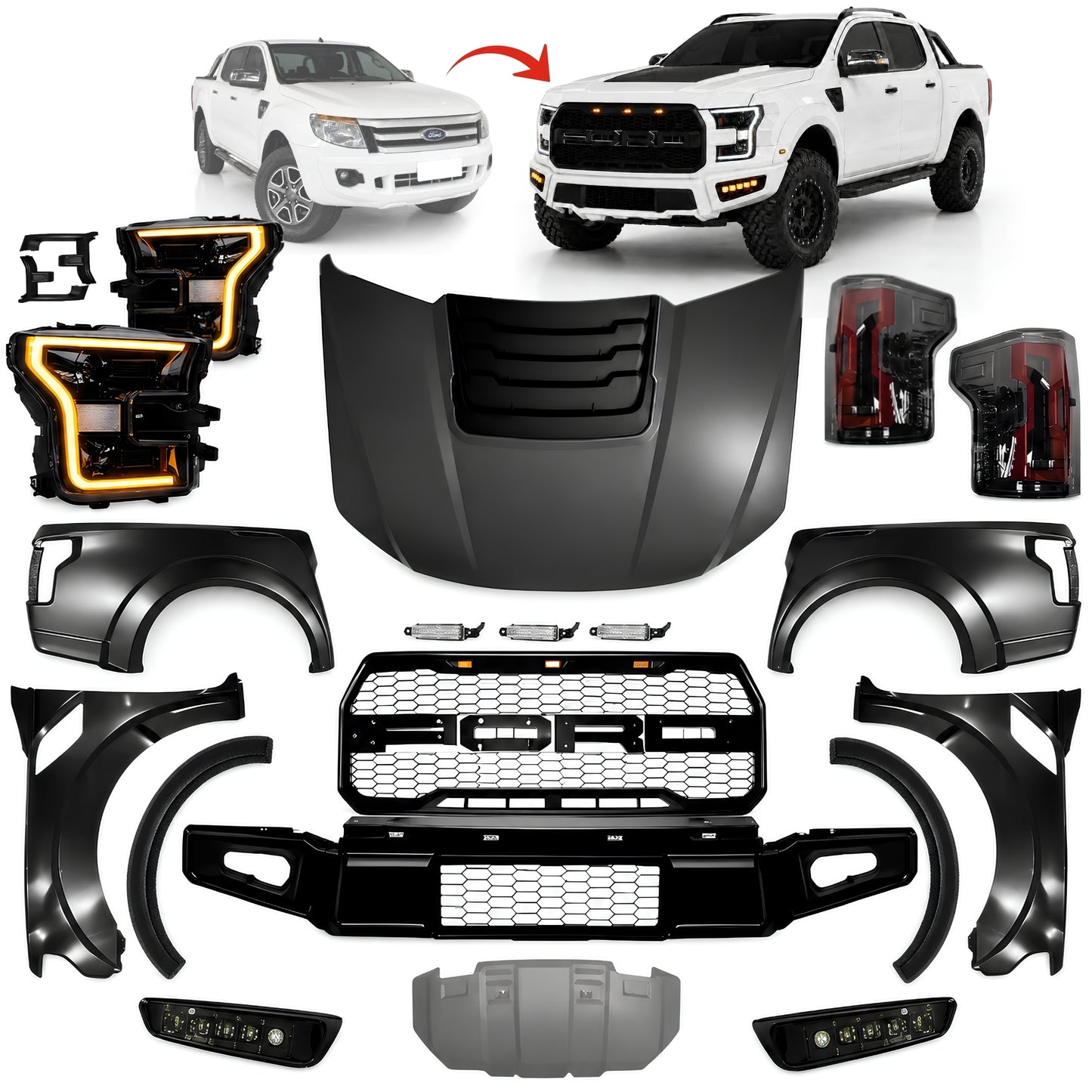 Kit transformação Ford Ranger 2013+ para F-150 Raptor