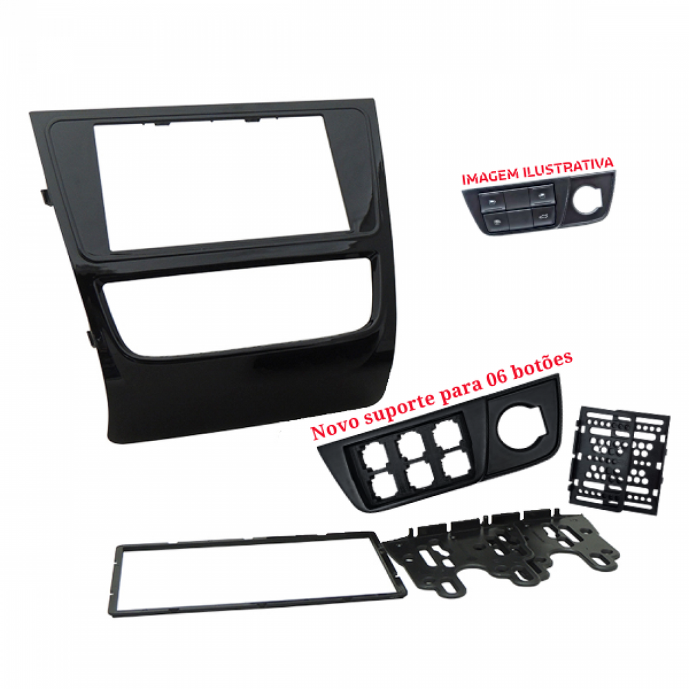 MOLDURA 6.8 E 7 VW GOL, SAVEIRO E VOYAGE G6 COM SUPORTE PARA 06 BOTÕES BLACK PIANO