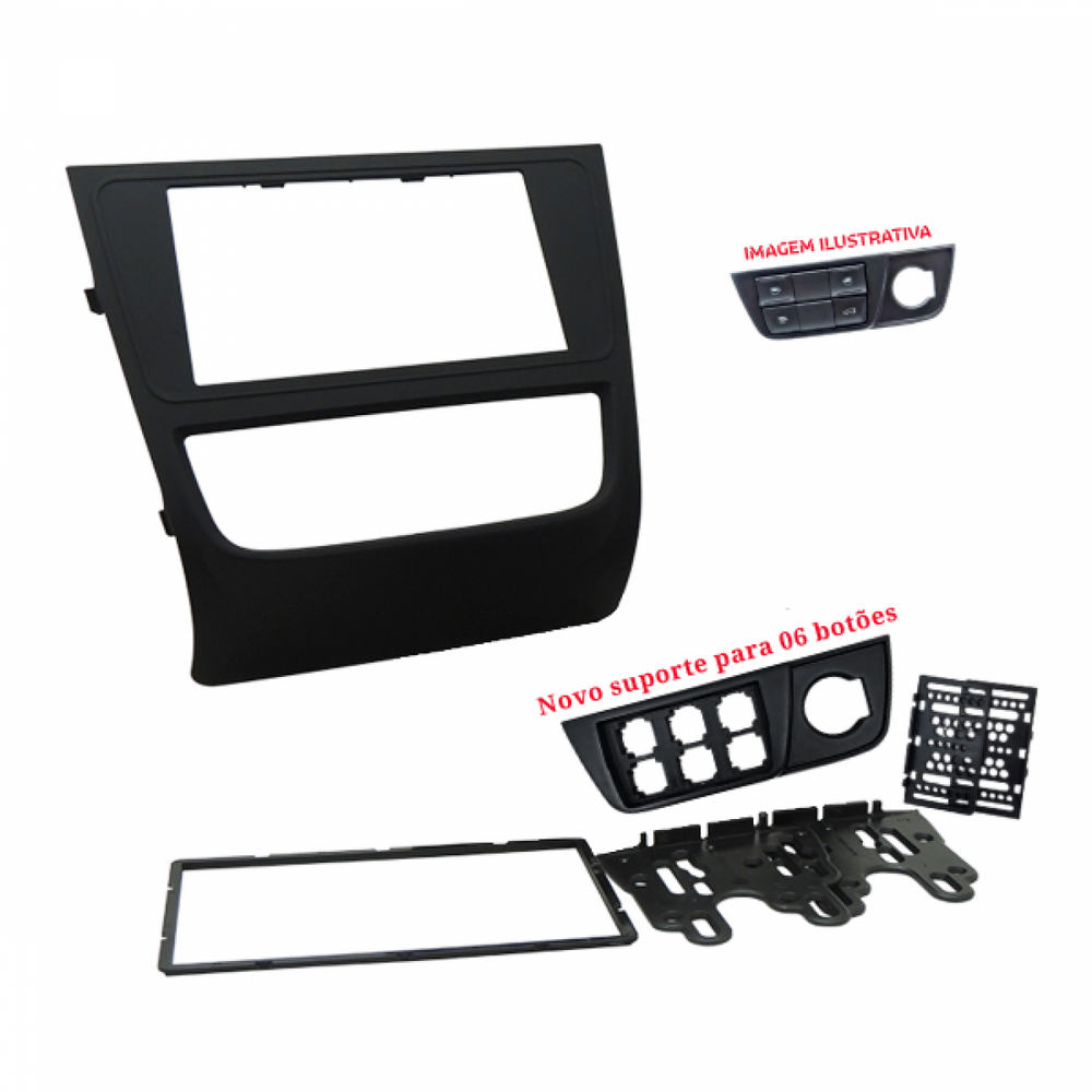 MOLDURA 6.8 E 7 VW GOL, SAVEIRO E VOYAGE G6 COM SUPORTE PARA 06 BOTÕES PRETO