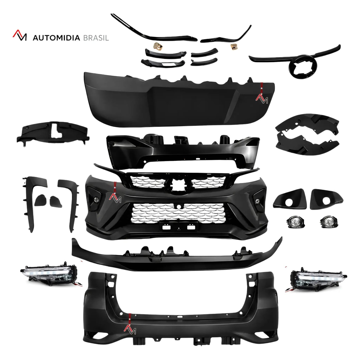 Body Kit Toyota SW4 Platinum 2026 com DRL, para-choques, grades, molduras e acabamentos externos para transformação da SW4 modelos 2016 a 2026.