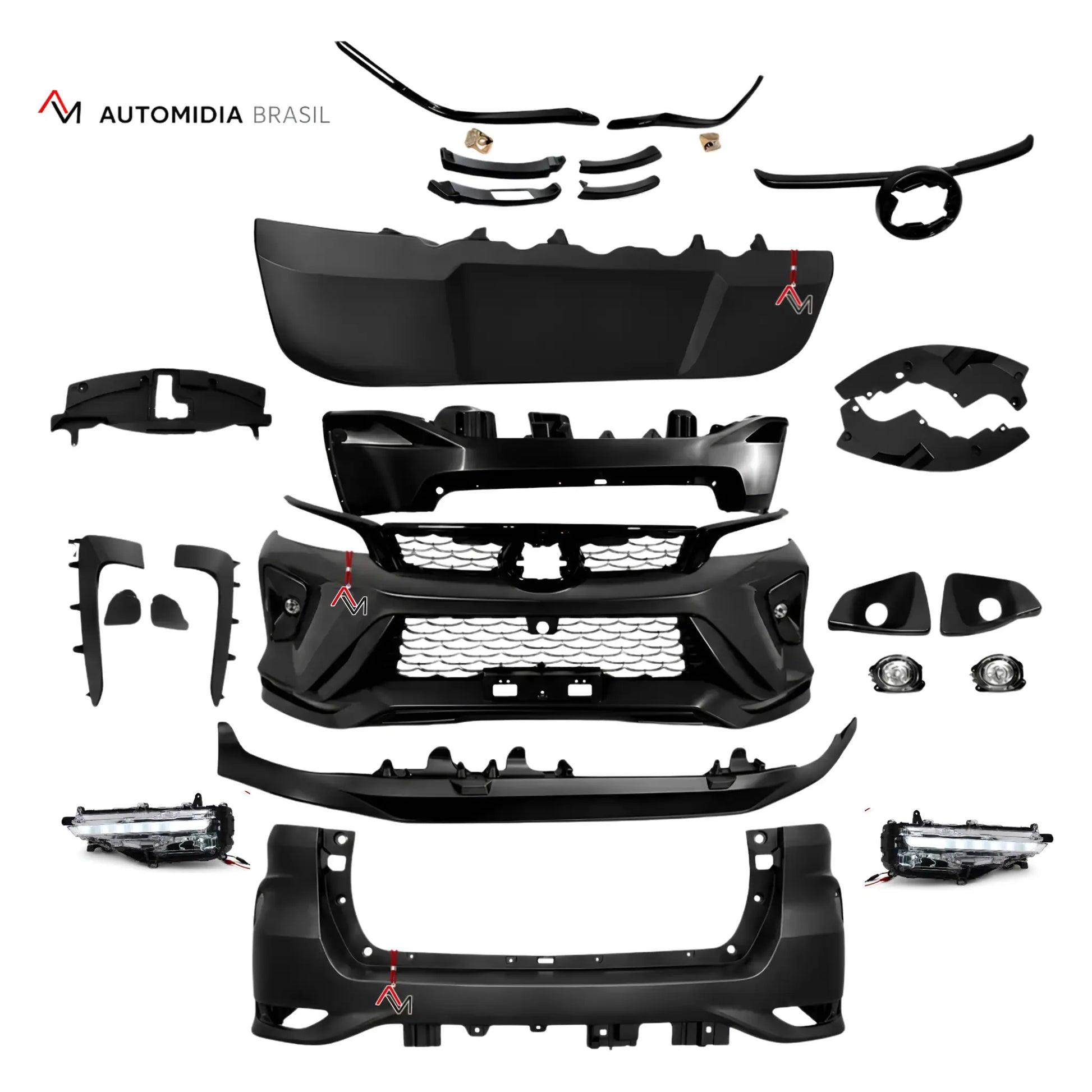 Body Kit Toyota SW4 Platinum 2026 com DRL, para-choques, grades, molduras e acabamentos externos para transformação da SW4 modelos 2016 a 2026.