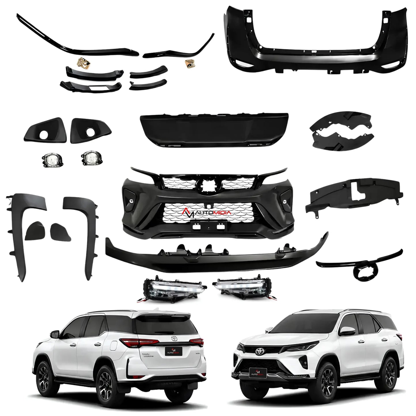 Bodykit Toyota SW4 Platinum 2026 sem faróis e lanternas, com peças de transformação externa, para-choques, molduras e acabamentos para atualização visual da SW4.