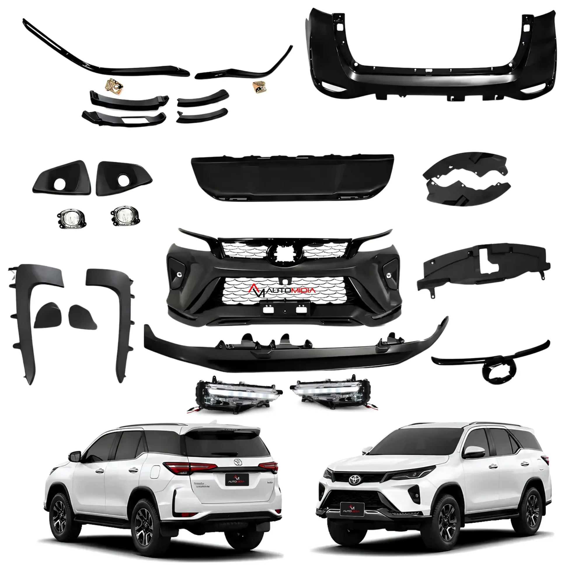 Bodykit Toyota SW4 Platinum 2026 sem faróis e lanternas, com peças de transformação externa, para-choques, molduras e acabamentos para atualização visual da SW4.