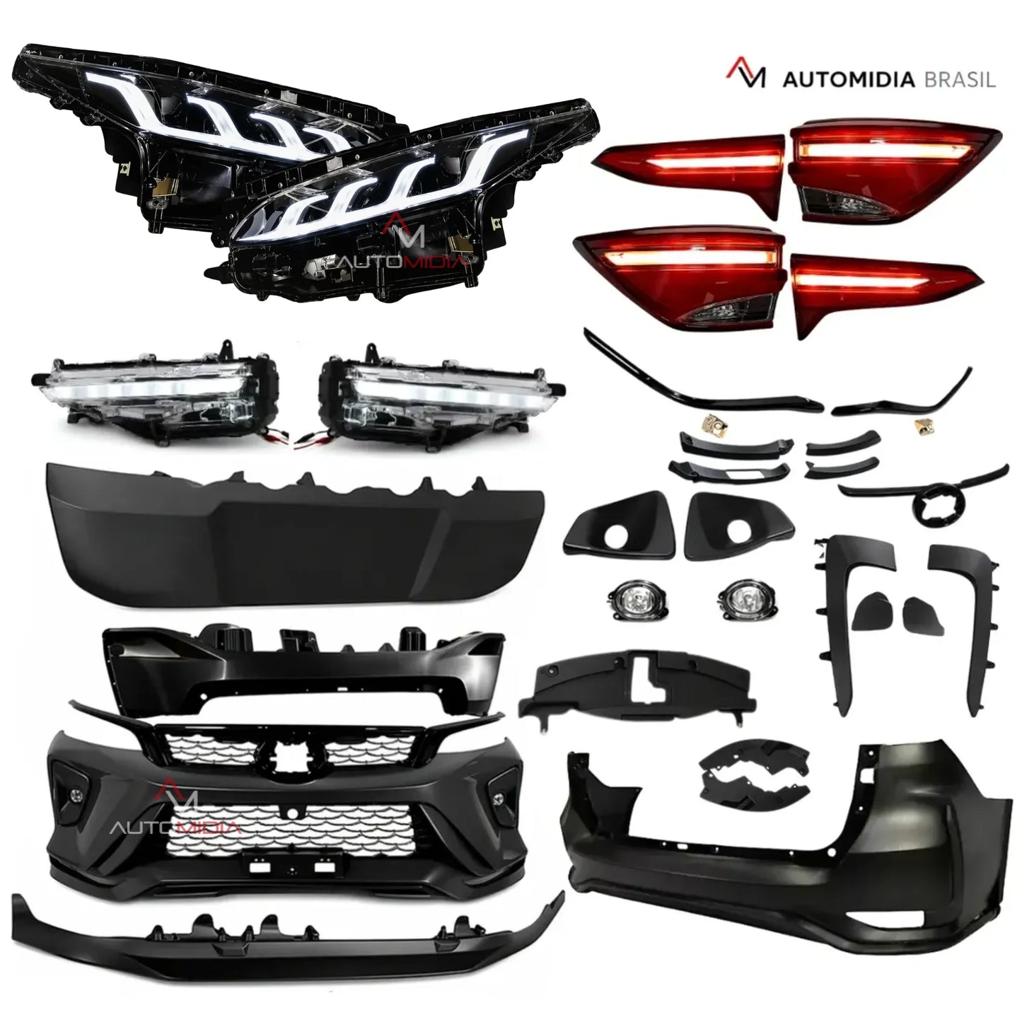 Conjunto de peças do kit transformação Toyota SW4 Diamond 2026 com faróis Full LED, lanternas traseiras, DRL, para-choques, grades, molduras e acabamentos para SW4 2016 a 2026
