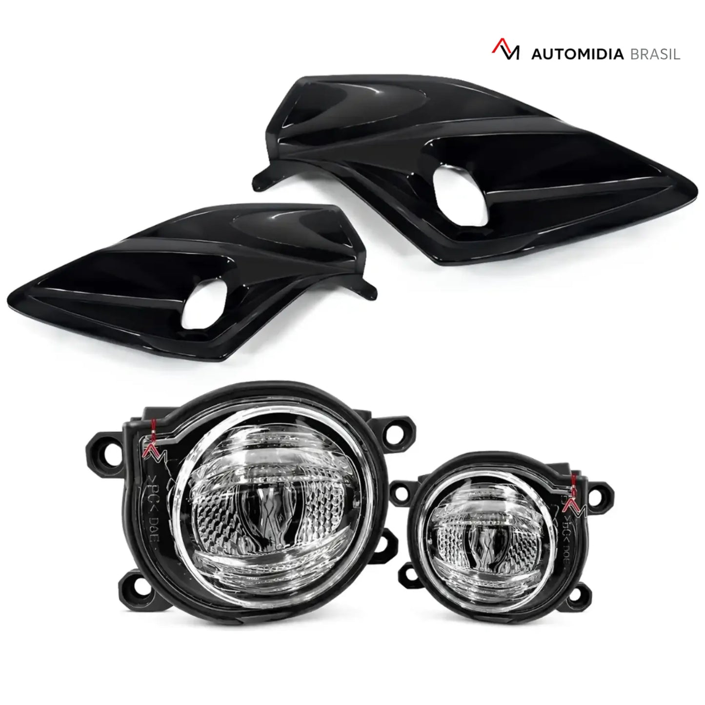 Kit com par de faróis de milha e molduras pretas do para-choque dianteiro Toyota Hilux GR Sport 2024 para transformação dos modelos Hilux 2016 a 2024